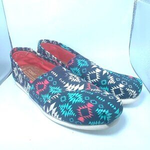 Toms Tribal Print Canvas Slip-On Shoes Womens Size 6 Vibrant Aztec Pattern